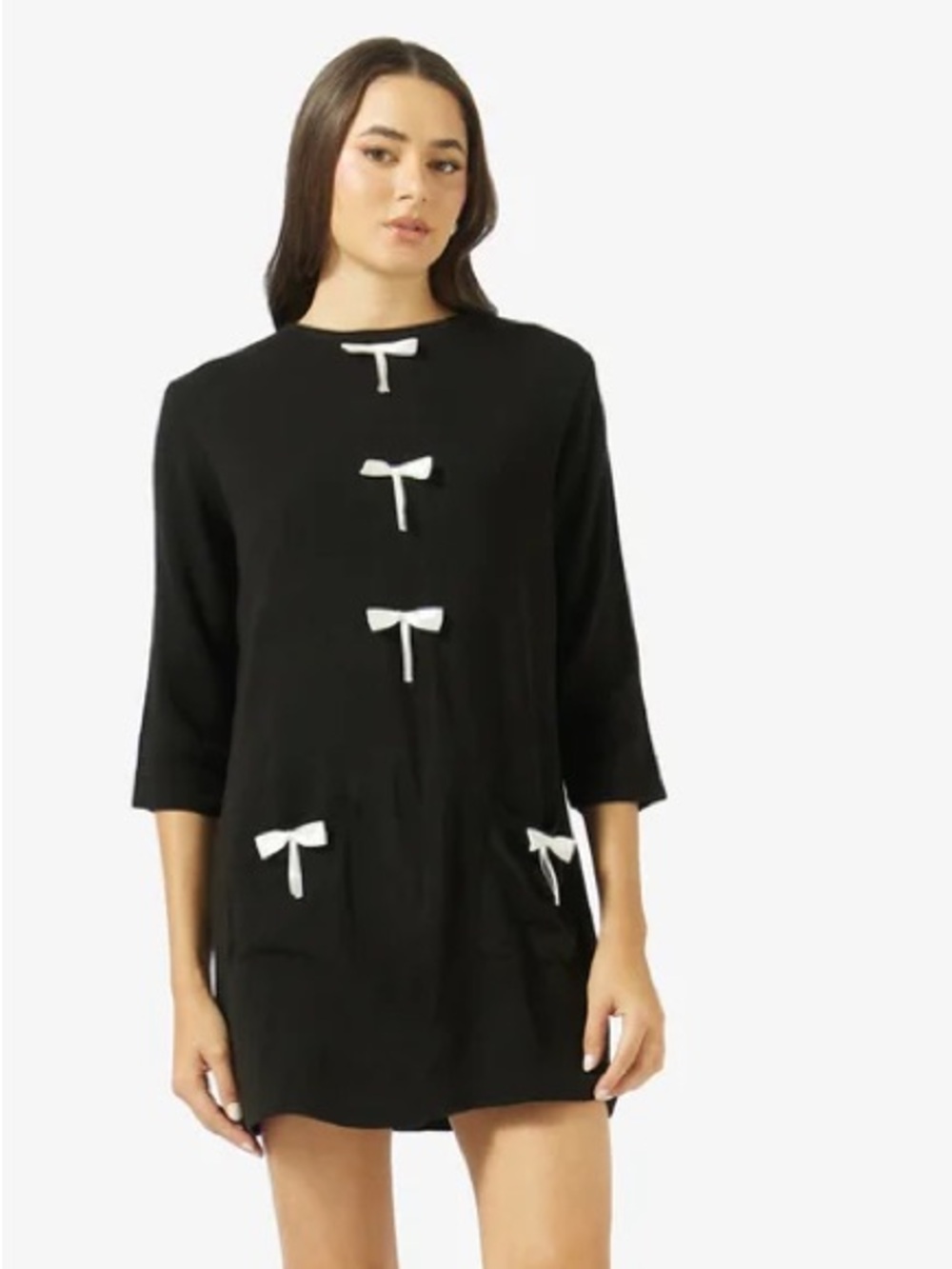 Zara Black Mini Dress with Cream Bow Accents
